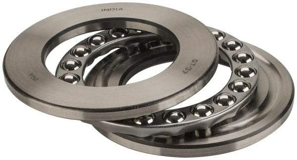 INA Bearing - 2-3/4" Inside x 4-15/32" Outside Diam, 1" Thick, Steel Ball Thrust Bearing - 44,500 Lbs. Static Capacity, 16,900 Max Pressure x Velocity - Benchmark Tooling