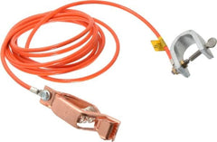 Hubbell Workplace - 19 AWG, 10 Ft., Alligator Clip, C-Clamp, Grounding Cable with Clamps - Orange, Federal Specification A-A-59466-010 - Benchmark Tooling