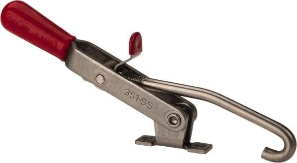 De-Sta-Co - 375 Lb Capacity, Horizontal, J Hook, Right Flanged Base, Stainless Steel Pull Action Latch Clamp - 4" Drawing Movement, 8.82" OAL, Thumb Handle - Benchmark Tooling