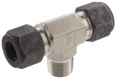 Parker - 3/8" OD, Stainless Steel Male Branch Tee - 5/8" Hex, Comp x Comp x MNPT Ends - Benchmark Tooling