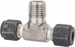 Parker - 1/4" OD, Stainless Steel Male Branch Tee - 9/16" Hex, Comp x Comp x MNPT Ends - Benchmark Tooling