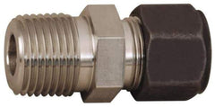 Parker - 1/4" OD, Stainless Steel Male Connector - 7/8" Hex, Comp x MNPT Ends - Benchmark Tooling