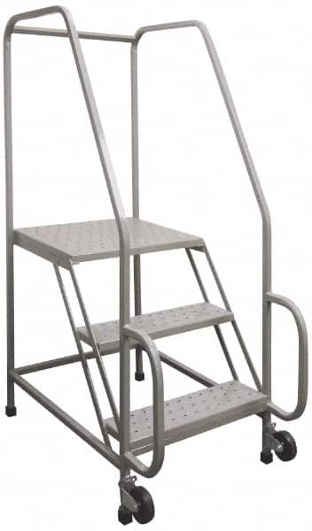 PW Platforms - 3 Step, 58-1/2 Inch Overall Height, Grip Strut Tread, Tilt and Roll Safety Ladder - 300 Lb. Load Capacity, 30 Inch Platform Height, 26 Inch Base Width x 40 Inch Base Depth - Benchmark Tooling