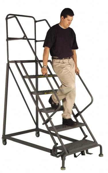 TRI-ARC - 130" 10 Step Ladder - Slope Ladder, 450 Lb Capacity, 100" Platform Height, 34" Base Width x 99" Depth, Perforated Tread - Benchmark Tooling