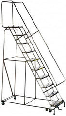 Ballymore - 68" 4 Step Ladder - Rolling Safety Ladder, 300 Lb Capacity, 38" Platform Height, 30" Base Width x 31" Base Depth, Solid Ribbed Tread - Benchmark Tooling