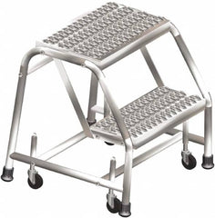 Ballymore - 19" 2 Step Ladder - Rolling Safety Ladder, 450 Lb Capacity, 19" Platform Height, 20" Base Width x 19" Depth, Heavy-Duty Serrated Grating - Benchmark Tooling
