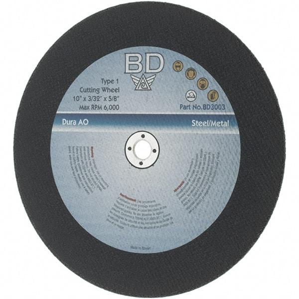 Value Collection - 10" Aluminum Oxide Cutoff Wheel - 3/32" Thick, 5/8" Arbor, 6,000 Max RPM - Benchmark Tooling