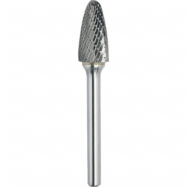 Made in USA - 1-1/4" Cut Diam, 3/8" Shank Diam, Tree with Radius Head Double Cut Burr - Carbide, 2" LOC, 3-3/4" OAL - Benchmark Tooling