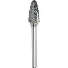 Made in USA - 1-1/4" Cut Diam, 3/8" Shank Diam, Tree with Radius Head Double Cut Burr - Carbide, 2" LOC, 3-3/4" OAL - Benchmark Tooling