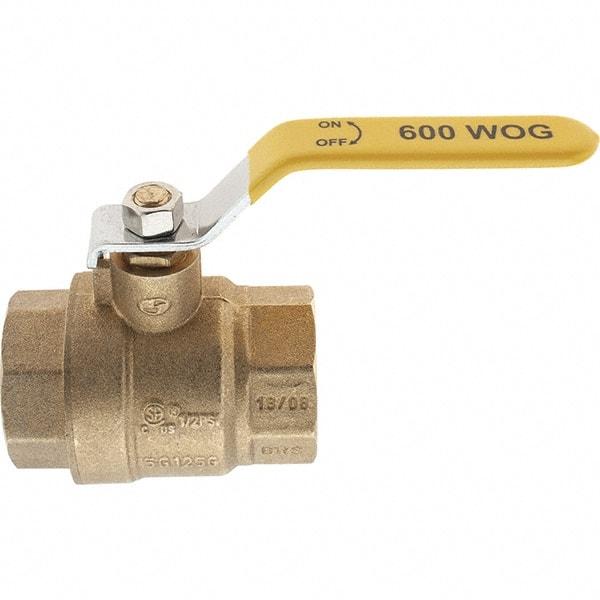 Value Collection - 1-1/4" Pipe, Brass Full Port Ball Valve - 2 Piece, NPT Ends, Lever Handle, 600 WOG, 150 WSP - Benchmark Tooling