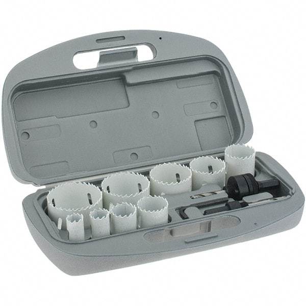 Value Collection - 9 Piece, 3/4" to 2-1/4" Saw Diam, Maintenance Hole Saw Kit - Bi-Metal, Includes 6 Hole Saws - Benchmark Tooling