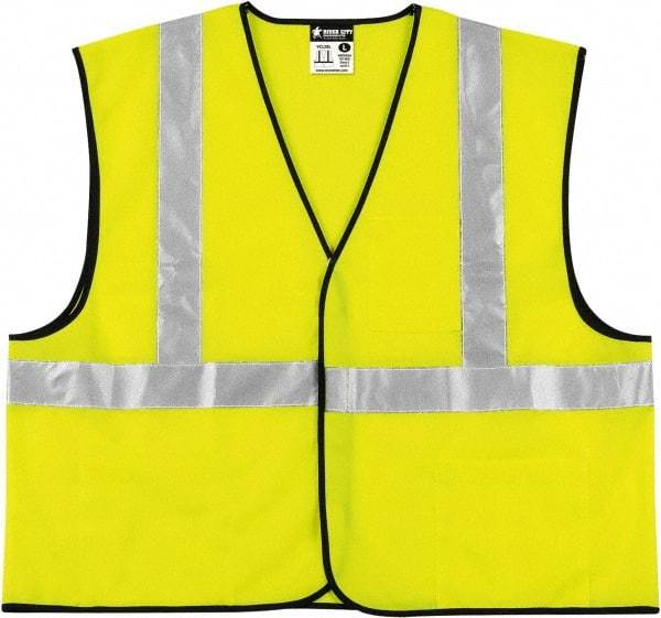 MCR Safety - Size 4XL High Visibility Lime Solid General Purpose Vest - 28.4" Chest, ANSI 107-2015, Hook & Loop Closure, 3 Pockets, Polyester - Benchmark Tooling