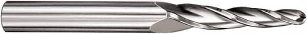 SGS - 10° Taper Angle per Side, 3/4" LOC, Solid Carbide 3 Flute Tapered Ball End Mill - TiN Finish, 3-1/2" OAL, 3/8" Shank Diam, Spiral Flute, 28° Helix - Benchmark Tooling