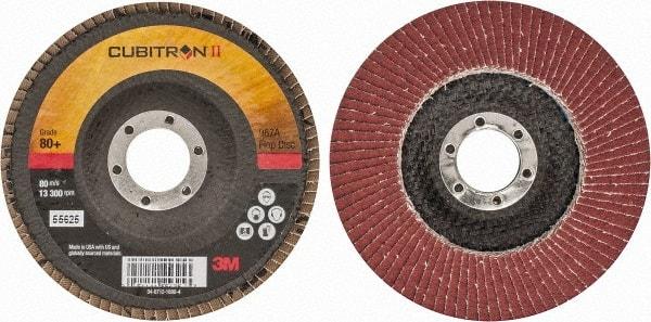 3M - 80 Grit, 4-1/2" Disc Diam, 7/8" Center Hole, Type 29 Ceramic Flap Disc - 13,300 Max RPM, Cloth Backing, Arbor Attaching System, Coated - Benchmark Tooling