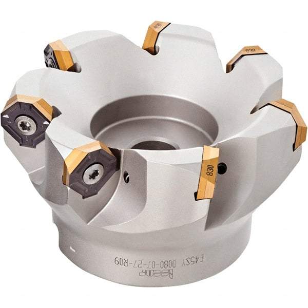 Iscar - 5.37" Cut Diam, 1-1/2" Arbor Hole, 0.18" Max Depth of Cut, 50° Indexable Chamfer & Angle Face Mill - 12 Inserts, IQ845 SYHU 07.. Insert, Right Hand Cut, Through Coolant, Series DoveIQMill - Benchmark Tooling