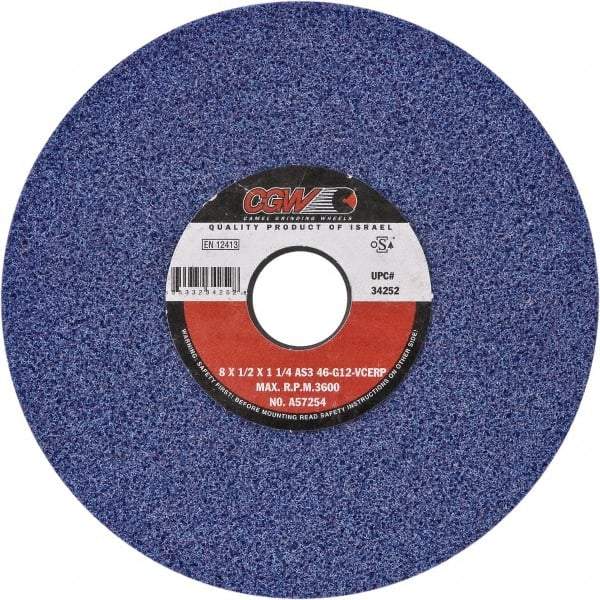 Camel Grinding Wheels - 7" Diam x 1-1/4" Hole x 1/2" Thick, H Hardness, 60 Grit Surface Grinding Wheel - Ceramic, Type 1, Medium Grade, Vitrified Bond, No Recess - Benchmark Tooling