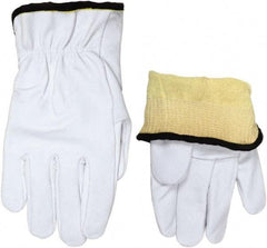 MCR Safety - Size 3XL, ANSI Cut Lvl 3, Goatskin Leather Cut Resistant Gloves - 10.375" Long, Kevlar Lining, Elastic Cuff, White, Paired - Benchmark Tooling