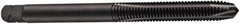 DORMER - M4x0.50 Metric Fine, 3 Flute, Oxide Finish, Cobalt Spiral Point Tap - Plug Chamfer, Right Hand Thread, 53mm OAL, 17mm Thread Length, 4mm Shank Diam, 6H Class of Fit, Series E011 - Exact Industrial Supply