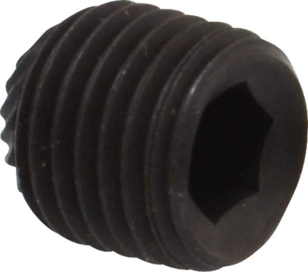 Value Collection - 3/8-24 UNF, 3/8" OAL, Knurled Cup Point Set Screw - Grade 8 Alloy Steel, 3/16" Key - Benchmark Tooling