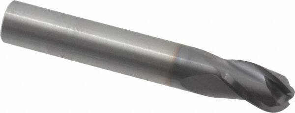 RobbJack - 3/8" Diam, 1/2" LOC, 3 Flute Solid Carbide Ball End Mill - AlTiN Finish, Single End, 2-1/2" OAL, 3/8" Shank Diam, Spiral Flute - Benchmark Tooling