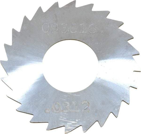 Made in USA - 1-1/4" Diam x 0.0313" Blade Thickness x 1/2" Arbor Hole Diam, 24 Tooth Slitting and Slotting Saw - Arbor Connection, Right Hand, Uncoated, Solid Carbide, Concave Ground - Benchmark Tooling