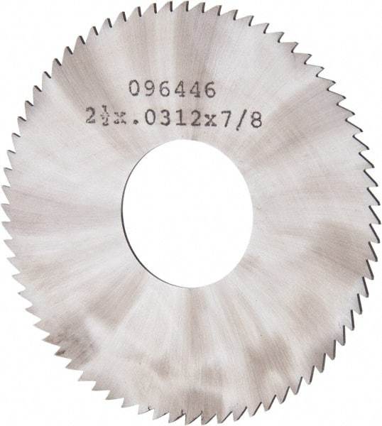 Made in USA - 2-1/2" Diam x 0.0313" Blade Thickness x 7/8" Arbor Hole Diam, 72 Tooth Slitting and Slotting Saw - Arbor Connection, Solid Carbide, Concave Ground - Benchmark Tooling