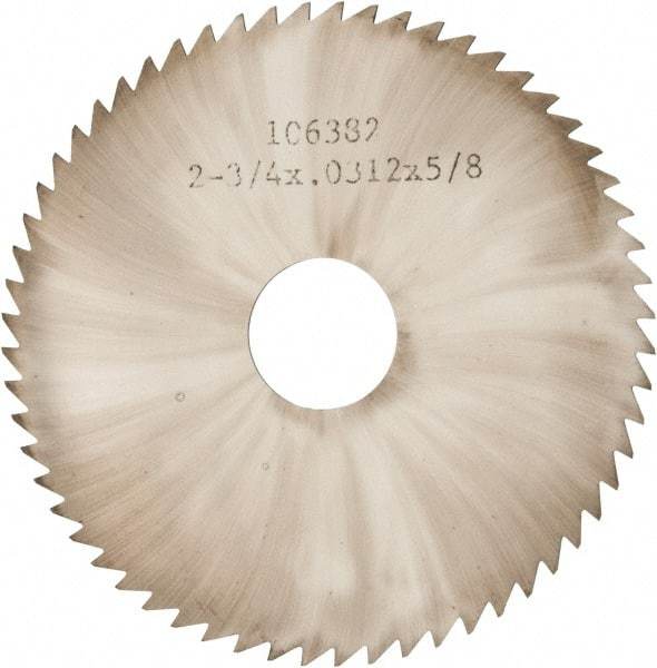 Made in USA - 2-3/4" Diam x 0.0313" Blade Thickness x 5/8" Arbor Hole Diam, 60 Tooth Slitting and Slotting Saw - Arbor Connection, Solid Carbide, Concave Ground - Benchmark Tooling