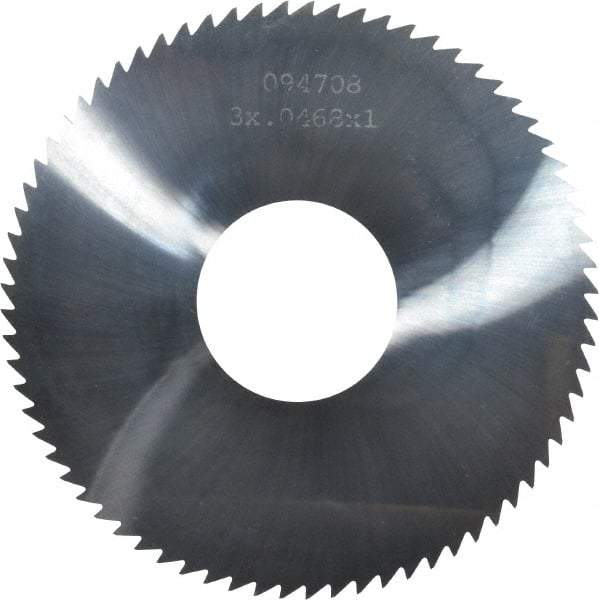 Made in USA - 3" Diam x 0.0468" Blade Thickness x 1" Arbor Hole Diam, 72 Tooth Slitting and Slotting Saw - Arbor Connection, Right Hand, Uncoated, Solid Carbide, 5° Rake, Concave Ground - Benchmark Tooling