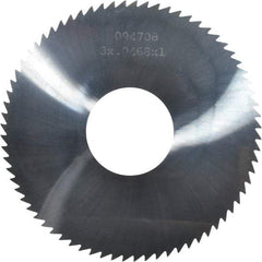 Made in USA - 3" Diam x 0.0468" Blade Thickness x 1" Arbor Hole Diam, 72 Tooth Slitting and Slotting Saw - Arbor Connection, Right Hand, Uncoated, Solid Carbide, 5° Rake, Concave Ground - Benchmark Tooling