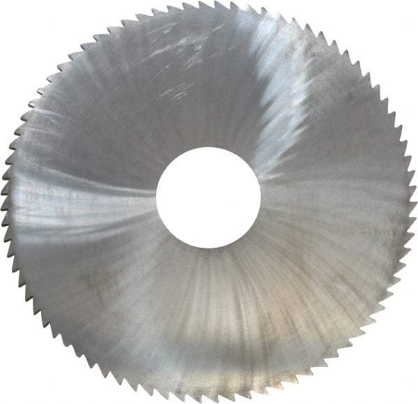 Made in USA - 4" Diam x 0.0938" Blade Thickness x 1" Arbor Hole Diam, 80 Tooth Slitting and Slotting Saw - Arbor Connection, Right Hand, Uncoated, Solid Carbide, 5° Rake, Concave Ground - Benchmark Tooling