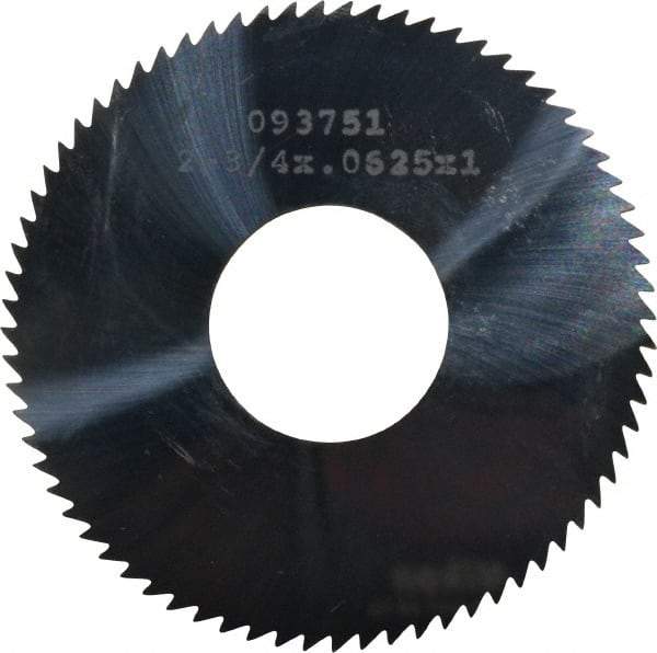 Made in USA - 2-3/4" Diam x 1/16" Blade Thickness x 1" Arbor Hole Diam, 72 Tooth Slitting and Slotting Saw - Arbor Connection, Uncoated, Solid Carbide, Concave Ground - Benchmark Tooling