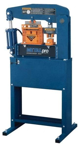 Metalpro - 3-3/4" Throat Depth, 40 Ton Punch Pressure, Ironworker - 3/4 hp, 1 Phase, 110 Volts, 30" Wide x 55-1/4" High x 24" Deep - Benchmark Tooling