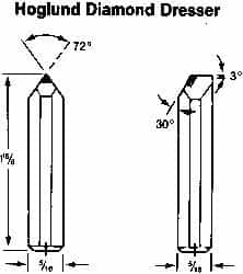 Made in USA - 0.025" Single Point Diamond Dresser - 1-1/2" Long x 5/16" Shank Diam, 72° Included Angle - Benchmark Tooling