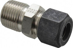 Parker - 1/2" OD, Stainless Steel Male Connector - 7/8" Hex, Comp x MNPT Ends - Benchmark Tooling