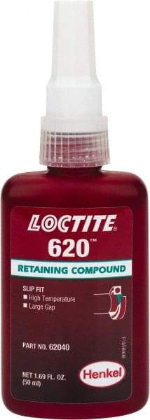 Loctite - 50 mL Bottle, Green, Medium Strength Liquid Retaining Compound - Series 620, 24 hr Full Cure Time, Heat Removal - Benchmark Tooling