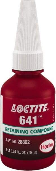 Loctite - 10 mL, Yellow, Low Strength Liquid Retaining Compound - Series 641, 24 hr Full Cure Time - Benchmark Tooling