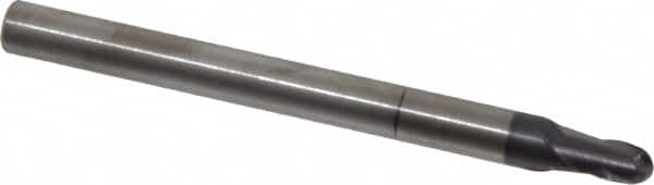 RobbJack - 3/16" Diam, 3/16" LOC, 2 Flute Solid Carbide Ball End Mill - AlTiN Finish, Single End, 3" OAL, 1/4" Shank Diam, Spiral Flute - Benchmark Tooling