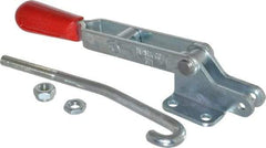 De-Sta-Co - 750 Lb Capacity, Horizontal, J Hook, Flanged Base, Carbon Steel Pull Action Latch Clamp - 5.38" Drawing Movement, 11.89" OAL, Straight Handle - Benchmark Tooling