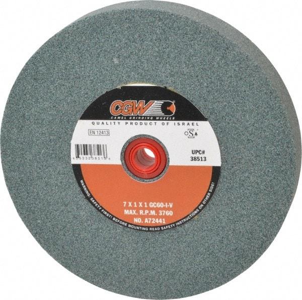 Camel Grinding Wheels - 60 Grit Silicon Carbide Bench & Pedestal Grinding Wheel - 7" Diam x 1" Hole x 1" Thick, 3760 Max RPM, I Hardness, Medium Grade , Vitrified Bond - Benchmark Tooling