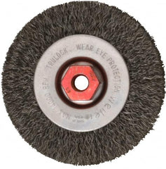 Weiler - 4" OD, M10x1.50 Arbor Hole, Crimped Steel Wheel Brush - 1/2" Face Width, 7/8" Trim Length, 0.014" Filament Diam, 14,000 RPM - Benchmark Tooling