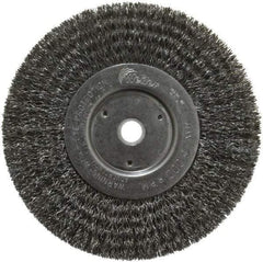 Weiler - 6" OD, 5/8" Arbor Hole, Crimped Steel Wheel Brush - 3/4" Face Width, 1-7/16" Trim Length, 0.0118" Filament Diam, 6,000 RPM - Benchmark Tooling