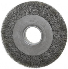 Weiler - 8" OD, 2" Arbor Hole, Crimped Steel Wheel Brush - 1" Face Width, 1-3/8" Trim Length, 0.0104" Filament Diam, 4,500 RPM - Benchmark Tooling