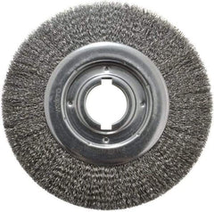 Weiler - 10" OD, 2" Arbor Hole, Crimped Steel Wheel Brush - 1-1/8" Face Width, 2" Trim Length, 0.014" Filament Diam, 3,600 RPM - Benchmark Tooling