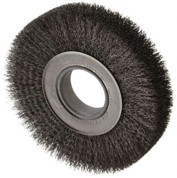 Weiler - 7" OD, 2" Arbor Hole, Crimped Steel Wheel Brush - 1-1/4" Face Width, 1-5/8" Trim Length, 0.0118" Filament Diam, 6,000 RPM - Benchmark Tooling