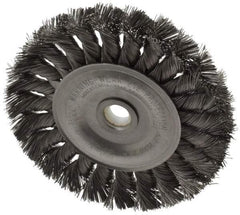 Weiler - 4" OD, 1/2" Arbor Hole, Knotted Steel Wheel Brush - 1/2" Face Width, 7/8" Trim Length, 0.0118" Filament Diam, 20,000 RPM - Benchmark Tooling