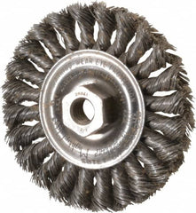 Weiler - 4" OD, 1/2-13 Arbor Hole, Knotted Steel Wheel Brush - 1/2" Face Width, 7/8" Trim Length, 0.014" Filament Diam, 20,000 RPM - Benchmark Tooling