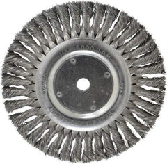 Weiler - 8" OD, 5/8" Arbor Hole, Knotted Steel Wheel Brush - 5/8" Face Width, 1-5/8" Trim Length, 0.014" Filament Diam, 6,000 RPM - Benchmark Tooling