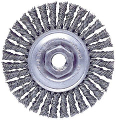 Weiler - 4" OD, M10x1.50 Arbor Hole, Knotted Steel Wheel Brush - 3/16" Face Width, 7/8" Trim Length, 0.02" Filament Diam, 20,000 RPM - Benchmark Tooling