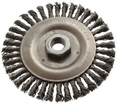 Weiler - 5" OD, 5/8-11 Arbor Hole, Knotted Steel Wheel Brush - 3/16" Face Width, 7/8" Trim Length, 0.02" Filament Diam, 12,500 RPM - Benchmark Tooling