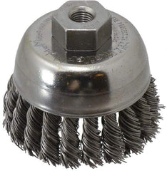 Weiler - 2-3/4" Diam, 3/8-24 Threaded Arbor, Steel Fill Cup Brush - 0.02 Wire Diam, 7/8" Trim Length, 14,000 Max RPM - Benchmark Tooling